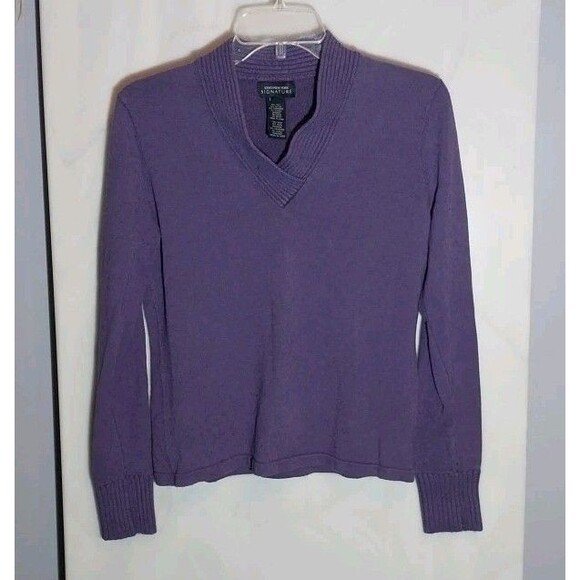 Jones NY Signature Sweater Sz M Purple Silk Cashmere Blend Preppy Luxe Timeless - Picture 1 of 8